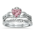 thumbnail image 1 of CZ Wedding Set Claddagh Bridal Set Pink Sapphire CZ Engagement Wedding Ring Set (7), 1 of 5