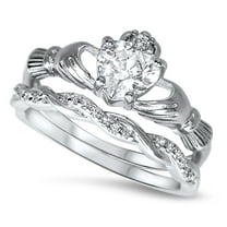 CZ Wedding Set Claddagh Bridal Set Simulated Diamond Engagement Wedding Ring Set (5)