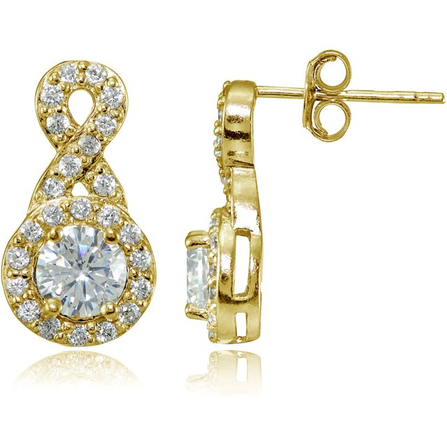 CZ Yellow Gold Flashed Sterling Silver Infinity Stud Earrings