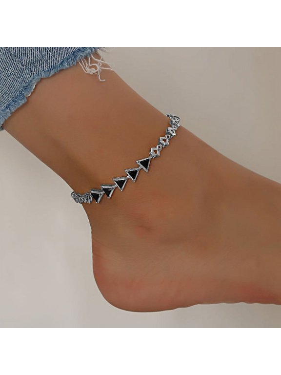 CZ stones triangle shaped Anklets For Women, 6"+2" Inch Adjustable Size
