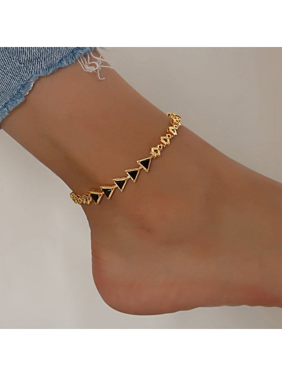 CZ stones triangle shaped Bling Anklets For Summer, with 5"+2" Inch Adjustable Size.