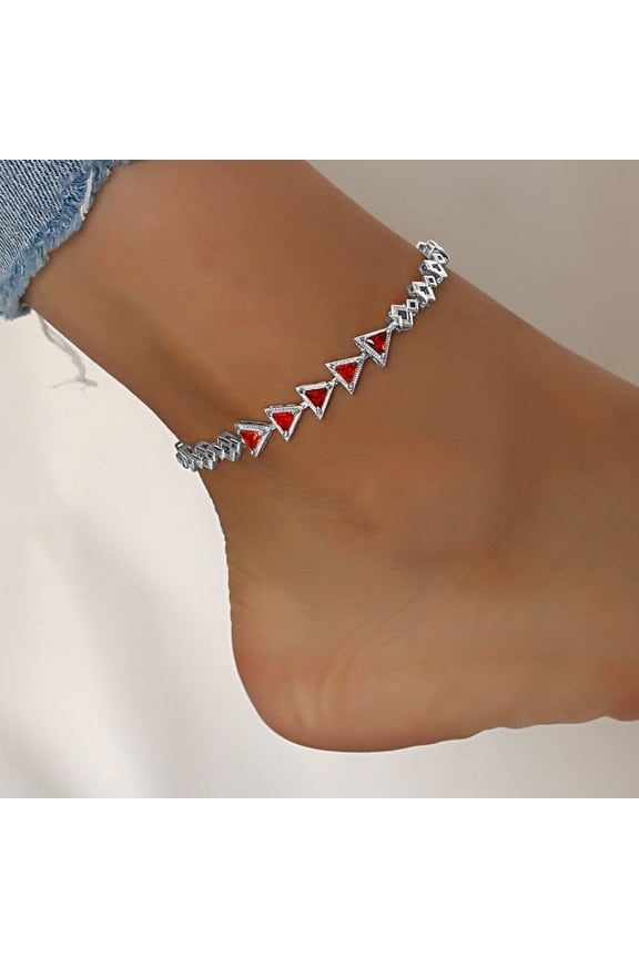 CZ stones triangle shaped Bling Anklets For Summer with Adjustable Links, with 5"+2" Inch Adjustable Size.