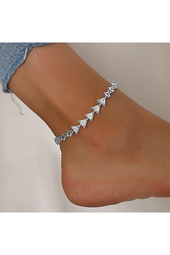 CZ stones triangle shaped Bling Anklets For Summer with Adjustable Links, with 5"+2" Inch Adjustable Size.