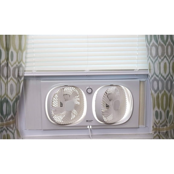 CZ329WT 9" Dual Window Fan with 180 ° Rotating Fans, 2-Speeds, Plastic Removable Bug Screen