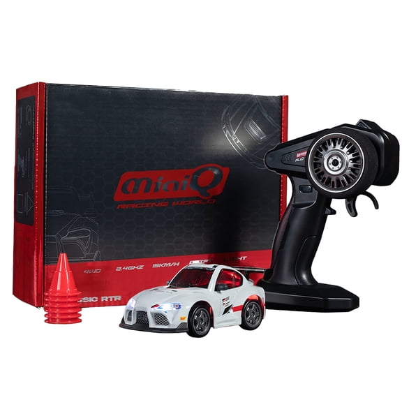 CZ4106 1:43 Scale Mini RC Drift Car, 2.4GHz 4WD Proportional Throttle RC Racing Car with LED Lights Drift Tyres & Cones for Hobbyists