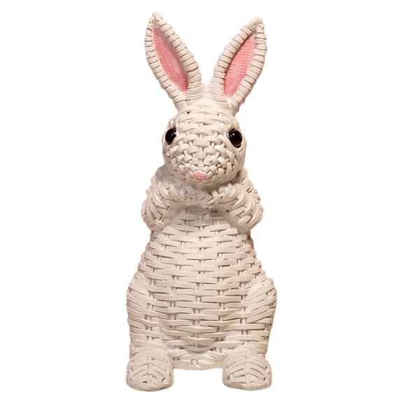 CZABTOP Willow Tree Figurines,Rattan Bunny,Wicker Bunny,6.1" Tall White Rabbit Resin Sculptures with Handcrafted Wicker-Style Design for Easter and Spring Home Décor(C)