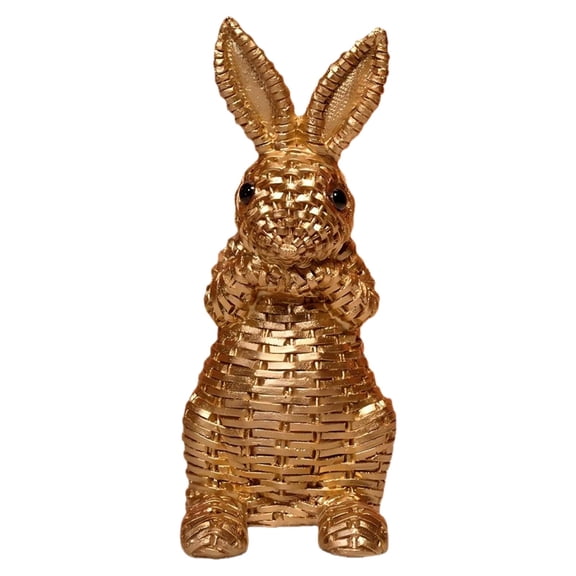 CZABTOP Willow Tree Figurines,Rattan Bunny,Wicker Bunny,6.1" Tall White Rabbit Resin Sculptures with Handcrafted Wicker-Style Design for Easter and Spring Home Décor(B)