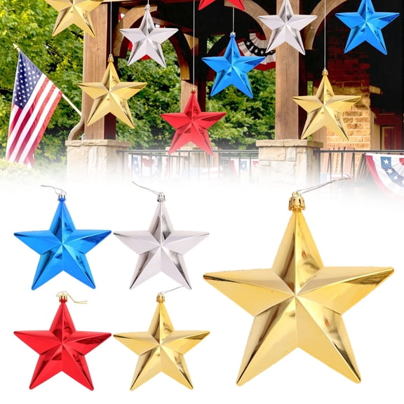 CZADY 3D Patriotic Paper Star Hanging Decoration Red, Memorial Day Decor Red White and Blue Stars, 4th of July Decorations for Porch Ceiling,1 PC