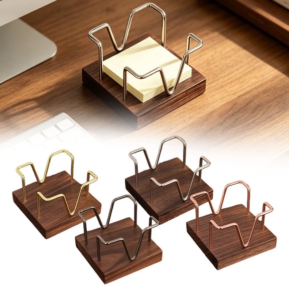 CZADY Post It Note Holder, Walnut Wood Sticky Notes Holder For Desk, Post It Dispenser, Gold Note Pad Stand, Desk Organizer Accessories For Office Home