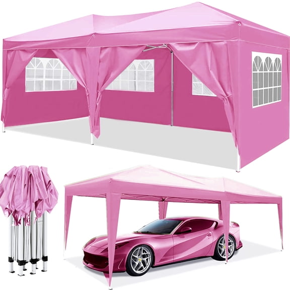 CZBZ 10x20FT Pop Up Canopy Tent for Outdoor Parties, Portable Folding Gazebo with 6 Removable Sidewalls, Waterproof UV50+ Protection, Adjustable Height, with Carry Bag, Stakes, Ropes & 4 Weight Bags