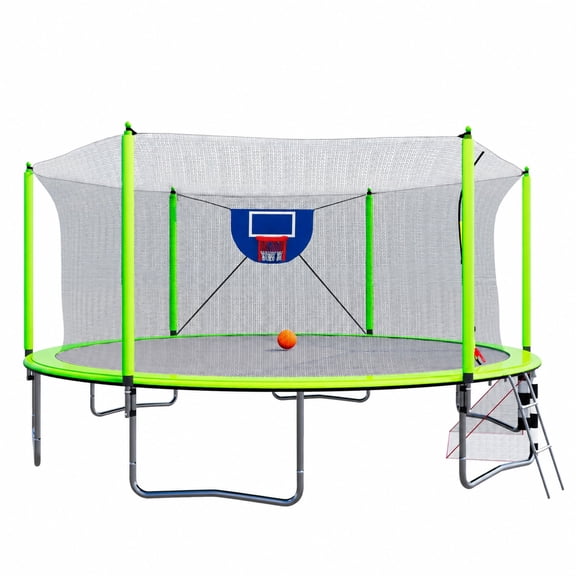 CZBZ 16FT Trampoline for Kids Adults, Outdoor Trampoline with Safety Enclosure Net, Basketball Hoop, Soccer Goal, Ladder and Pump, Heavy Duty Round Trampoline