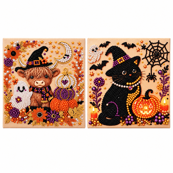 CZBZ 2 Pack Halloween Pearl Diamond Art for Adults, Framed Halloween 3D Ghost Painting DIY Craft Kits with Complete DIY Tools for Halloween, Mosaic Craft Set for Beginners, Seasonal Gift Wall Decor