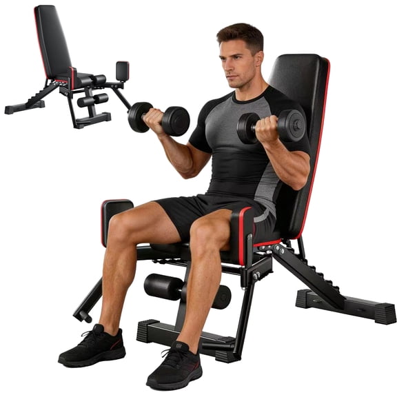 CZBZ 2-in-1 Adjustable Weight Bench with Hip Abduction Trainer, 660LBS Heavy Duty Strength Training Bench with 8 Adjustable Backrest Positions & Resistance Rope System, Home Gym Workout Equipment