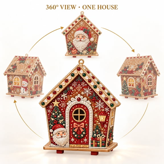 CZBZ 3D Christmas House Diamond Art Kit for Adults, Wooden Pearl Painting Art Craft DIY 6 Wooden Panels with Pearls and Diamonds, 3D Christmas House, Festive Tabletop Display, Holiday Decor