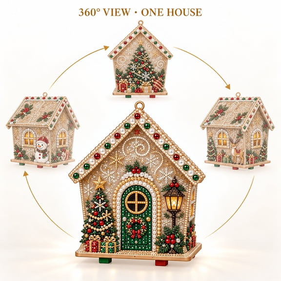 CZBZ 3D Christmas House Diamond Art Kit for Adults, Wooden Pearl Painting Art Craft DIY 6 Wooden Panels with Pearls and Diamonds, 3D Christmas House, Festive Tabletop Display, Holiday Decor