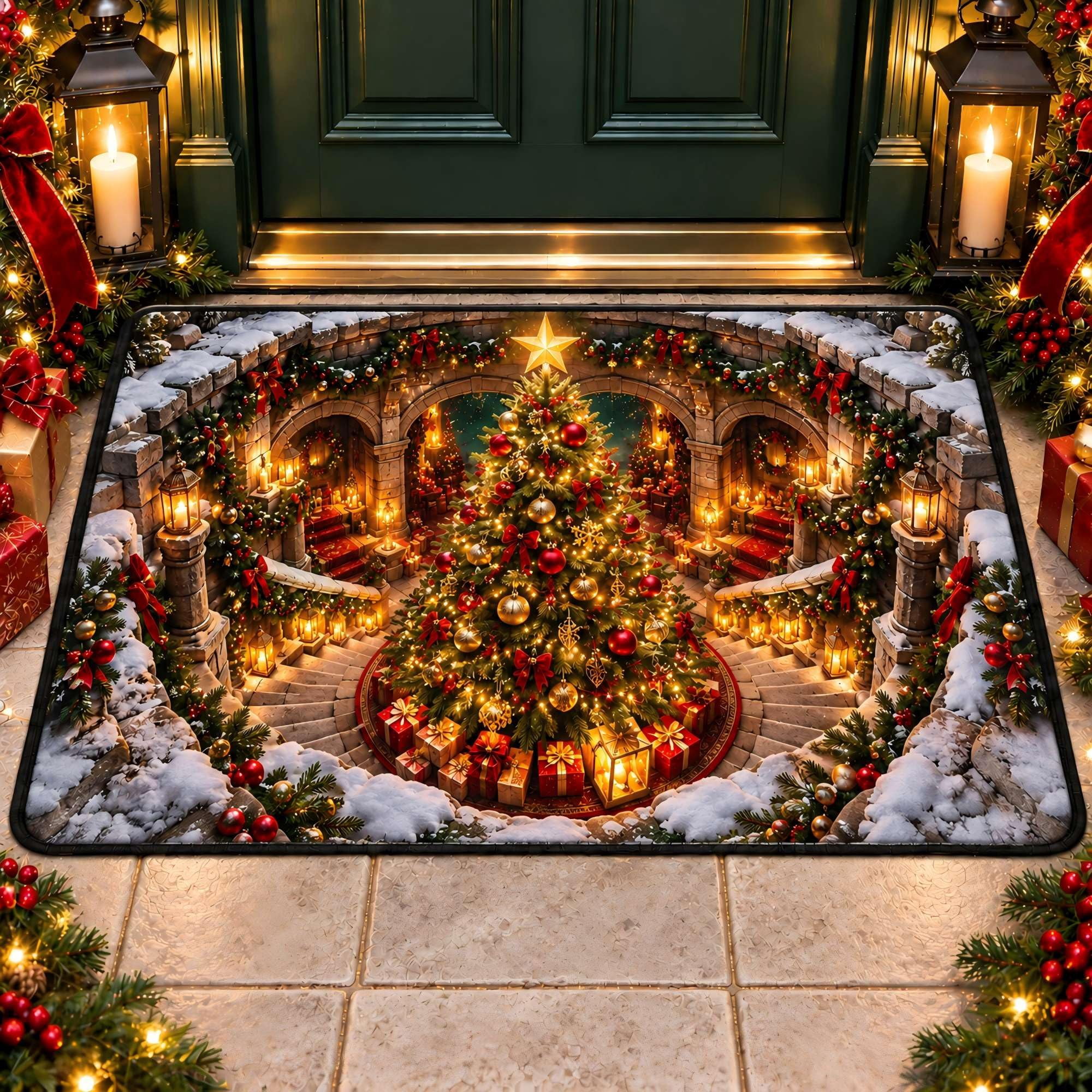 CZBZ 3D Christmas Rug Optical Illusion, Rectangular 3D Xmas Doormat, 16 ...