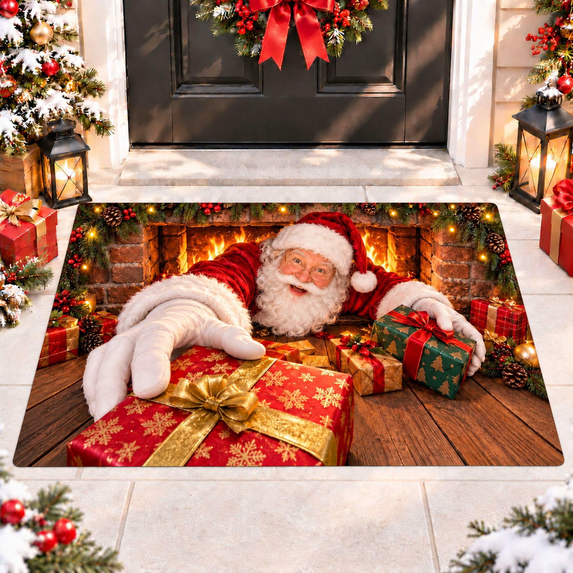 CZBZ 3D Christmas Rug Optical Illusion, Rectangular 3D Xmas Welcome ...