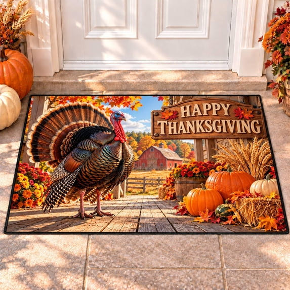 CZBZ 3D Fall Thanksgiving Rug, Washable Rectangular Welcome Doormat, 5 ...