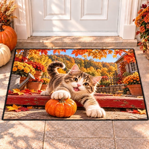CZBZ 3D Fall Thanksgiving Rug, Washable Rectangular Welcome Doormat, 8 ...