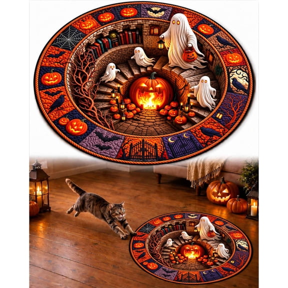 CZBZ 3D Halloween Rug, 3D Vortex Optical Illusion Abyss Round Area Rug, 40" Indoor Round Halloween Mat with Non-Slip Backing for Living Rooms, Entryways, Bedrooms, Portable & Washable, Holiday Decor