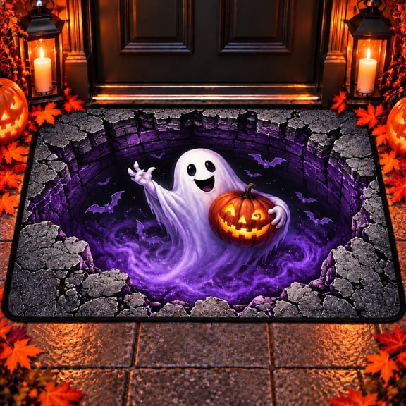 CZBZ 3D Halloween Rug, Optical Illusion Door Mat, 16" x 24" 3D Vortex Quilted Rectangular Halloween Carpet with Durable Fabric & Non-Slip Backing for Holiday Indoor and Outdoor Decor