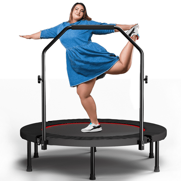 CZBZ 40" Rebounder Trampoline for Adults, Foldable Fitness Mini Trampoline with 3-Level Adjustable Foam Handle, Small Exercise Trampoline for Indoor/ Outdoor with 30 Silent Bungees
