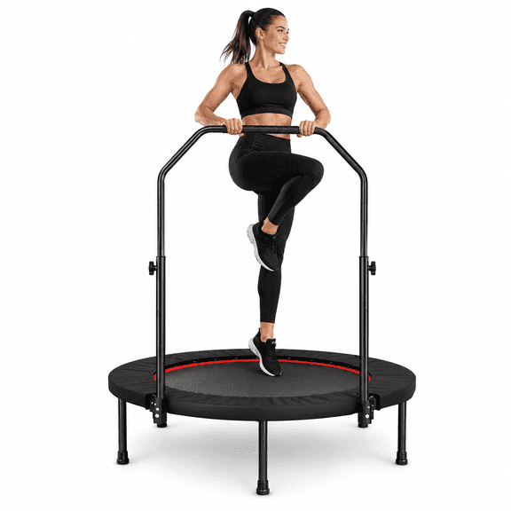 CZBZ 40" Fitness Rebounder Trampoline for Adults, Foldable Mini Exercise Trampoline with 36 Silent Springs, 3-Level Adjustable Foam Handle, 330 LBS Weight Capacity, Indoor Cardio Workout Equipment