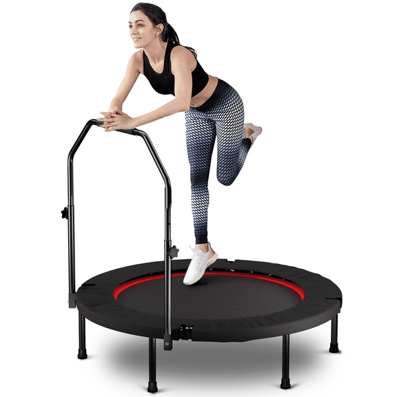 CZBZ 40" Rebounder Trampoline for Adults, Foldable Fitness Mini Trampoline with 3-Level Adjustable Foam Handle, Small Exercise Trampoline for Indoor/ Outdoor