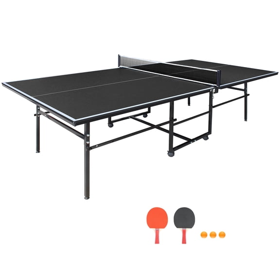CZBZ 9FT Mid-Size Table Tennis Table, Foldable & Portable Ping Pong Table Set for Indoor Games with Net, 2 Table Tennis Paddles and 3 Balls