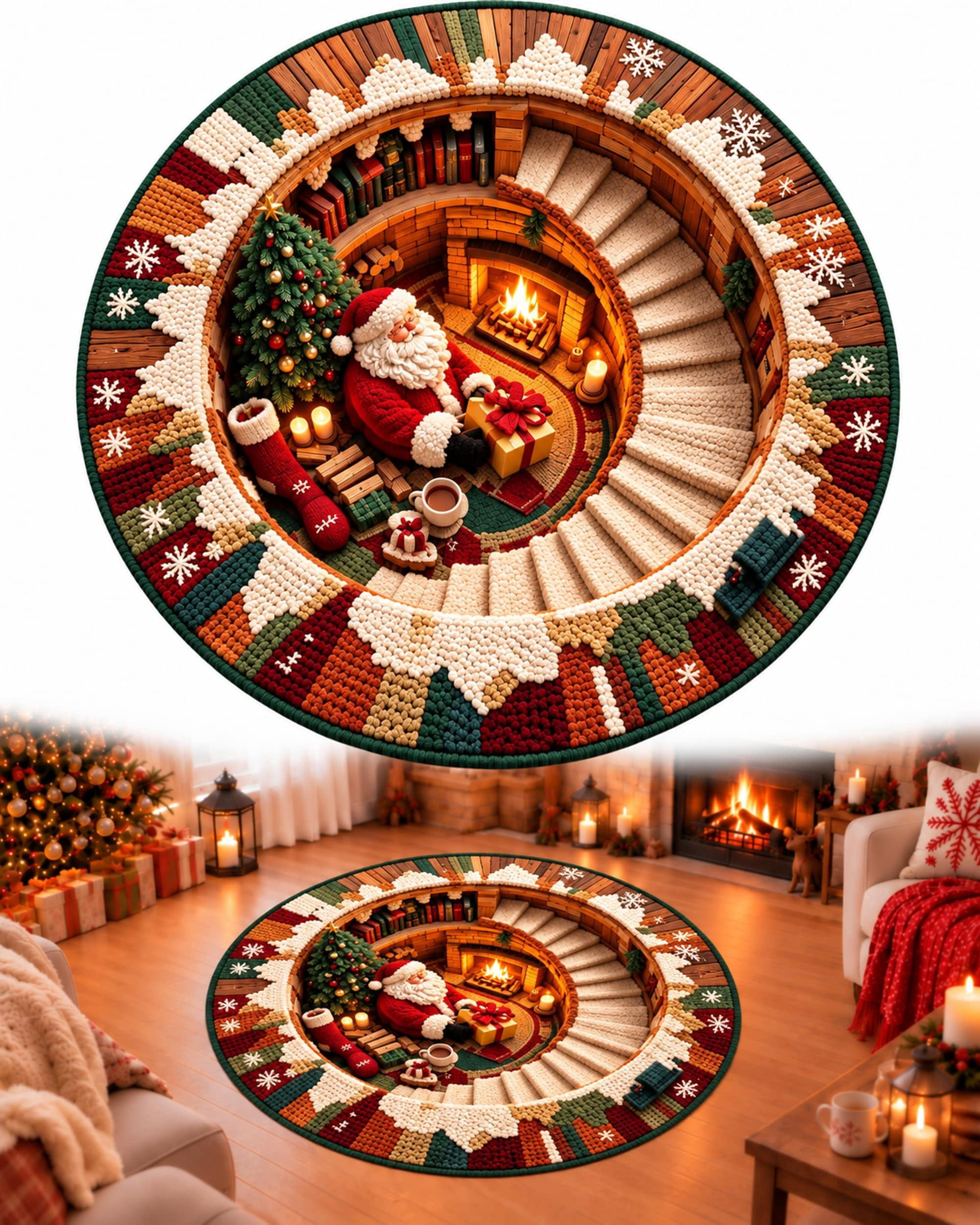 CZBZ Christmas Rug, 3D Optical Illusion Round Christmas Area Rug, 40 ...