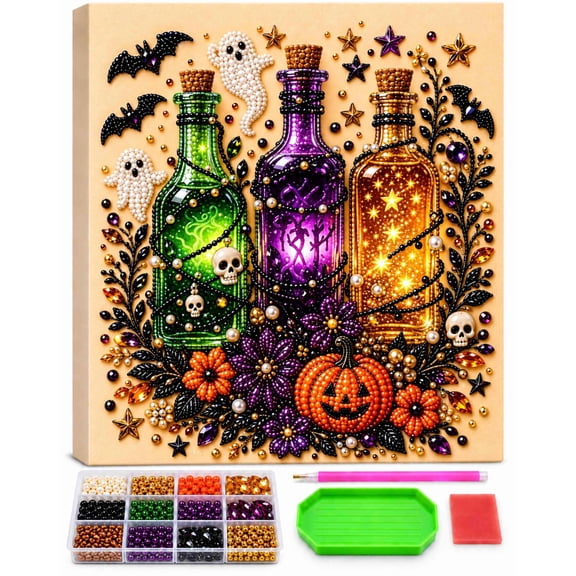 CZBZ DIY Halloween Pearl Diamond Painting Art Kits for Adults with Frame, 20 Festive Designs, Raised Pearl & Gem Texture, Framed 8" Square Craft for Holiday Decor, Relaxing DIY & Gifting