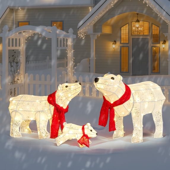 CZBZ Outdoor Christmas Yard Decorations, 27.5in Set of 3 Lighted Polar Bear Family Christmas Decorations, Pre-lit Holiday Decor with 190 Warm White LED Lights for Xmas Outdoor Indoor Decor