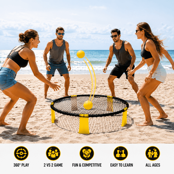 CZBZ Roundnet Game Set for Kids & Adults, Portable Outdoor Lawn Beach Games with 2 Balls, Pump, Carry Bag, Heavy-Duty Round Net Set for Backyard, Camping, Family Party & Tailgating