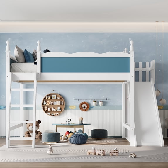 CZBZ Queen Loft Bed with Wardrobe & Storage Shelves, Solid Wood High Sleeper with Detachable Reversible Slide, Queen Bunk Bed Frame, 650LBS Capacity, No Box Spring Needed, Easy Assembly, Noise Free