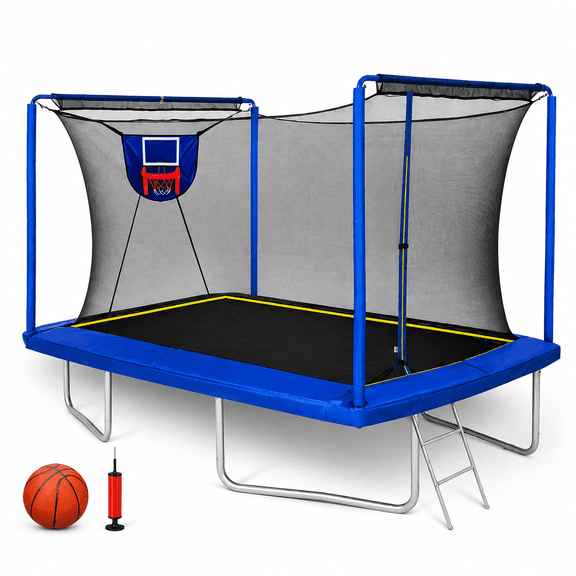 CZBZ Rectangle Trampoline, 8 x 12FT Rectangular Trampolines with Enclosure Net for Kids Adults, Heavy-Duty Outdoor Large Trampoline with Basketball Hoop, Weather-Resistant Galvanized Frame