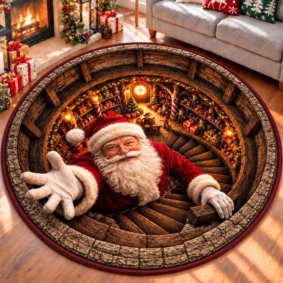 CZBZ Christmas Rug, 3D Optical Illusion Round Christmas Area Rug, 20" Washable Circle Indoor Xmas Carpet with Non-slip Silicone for Living Room, Entryway, Bedroom & Foyer