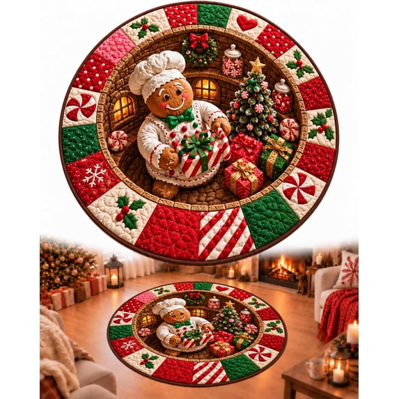 CZBZ Round Indoor Christmas Rug, 28" 3D Optical Illusion Round Christmas Area Rug, Holiday Accent Mat with Non-Slip Backing, Soft Floor Decor for Entryway, Bedroom, Living Room