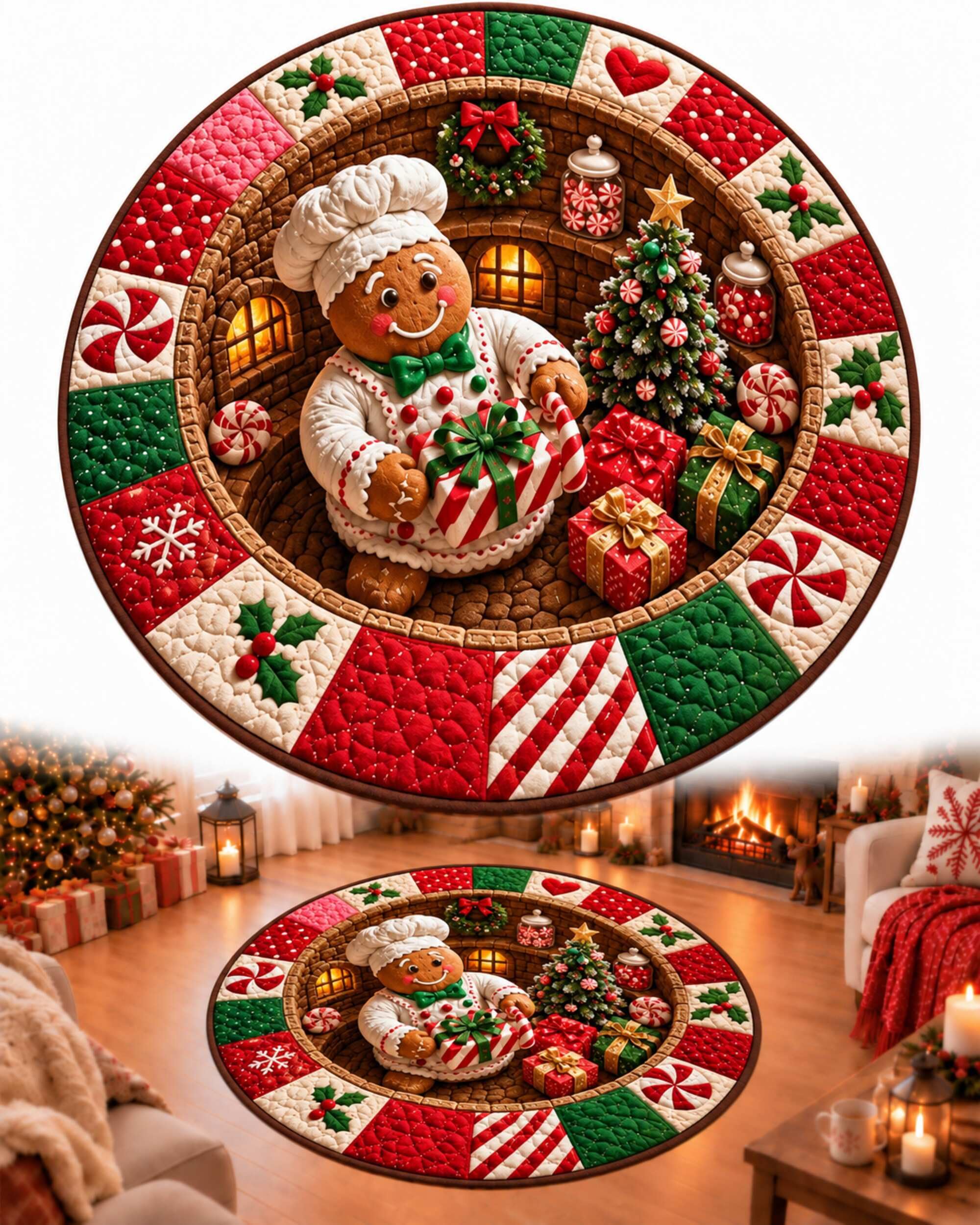 CZBZ Round Indoor Christmas Rug, 28" 3D Optical Illusion Round Christmas Area Rug, Holiday Accent Mat with Non-Slip Backing, Soft Floor Decor for Entryway, Bedroom, Living Room