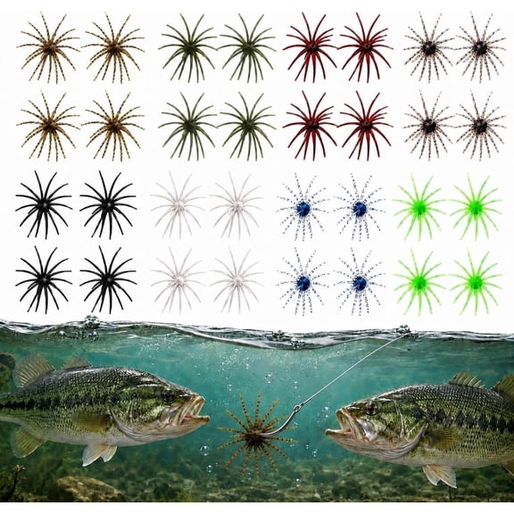 CZBZ 32PCS Floating Sea Urchin Soft Fishing Lure, Durable 4.33" TPE Creature Bait with Reflective Stars for Bass, Trout, Pike & Perch, Freshwater & Saltwater Fishing Baits