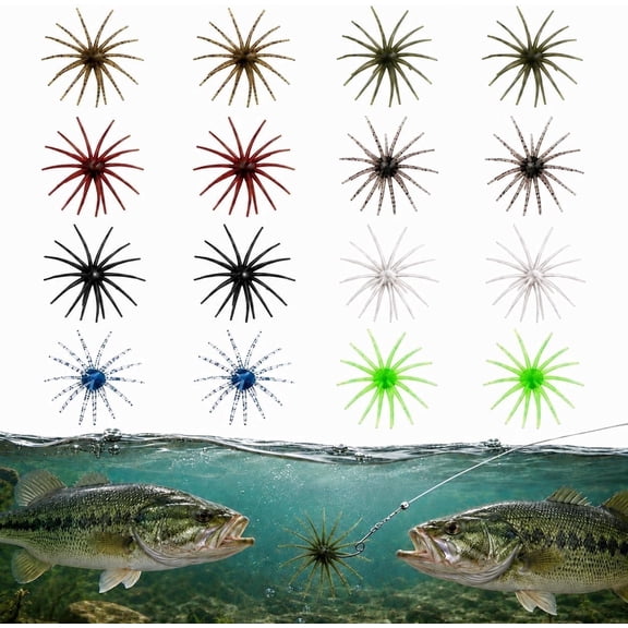 CZBZ 16PCS Floating Sea Urchin Soft Fishing Lure, 4.33" Durable TPE Creature Bait with Reflective Stars for Bass, Trout, Pike & Perch, Freshwater & Saltwater Fishing Baits