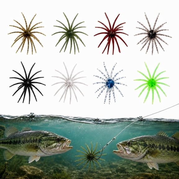 CZBZ 8PCS Floating Sea Urchin Soft Fishing Lure, Durable 4.33" TPE Creature Bait with Reflective Stars for Bass, Trout, Pike & Perch, Freshwater & Saltwater Fishing Baits