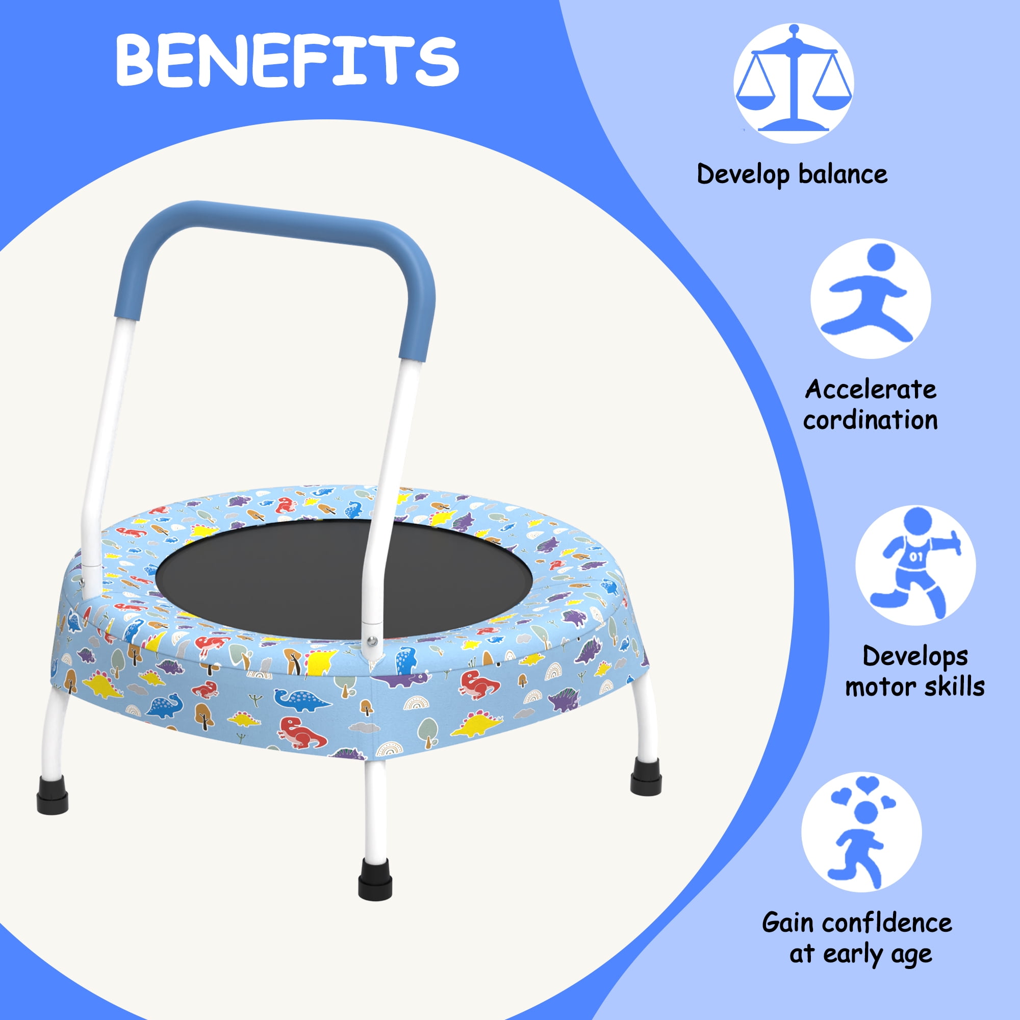 CZBZ Toddler Trampoline for Kids, Mini Trampoline with Handle, Indoor Trampoline for Kids Ages 1-6, Small Rebounder Trampoline, Round Trampoline for Boy Girl Gift, Easy to Assemble