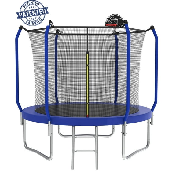 CZBZ Trampoline, 8FT 10FT 12FT 14FT Trampolines with Enclosure Net for Kids and Adults, 880LBS Outdoor Trampoline with Basketball Hoop, Ladder and AntiRust Coating Backyard Recreational Trampoline