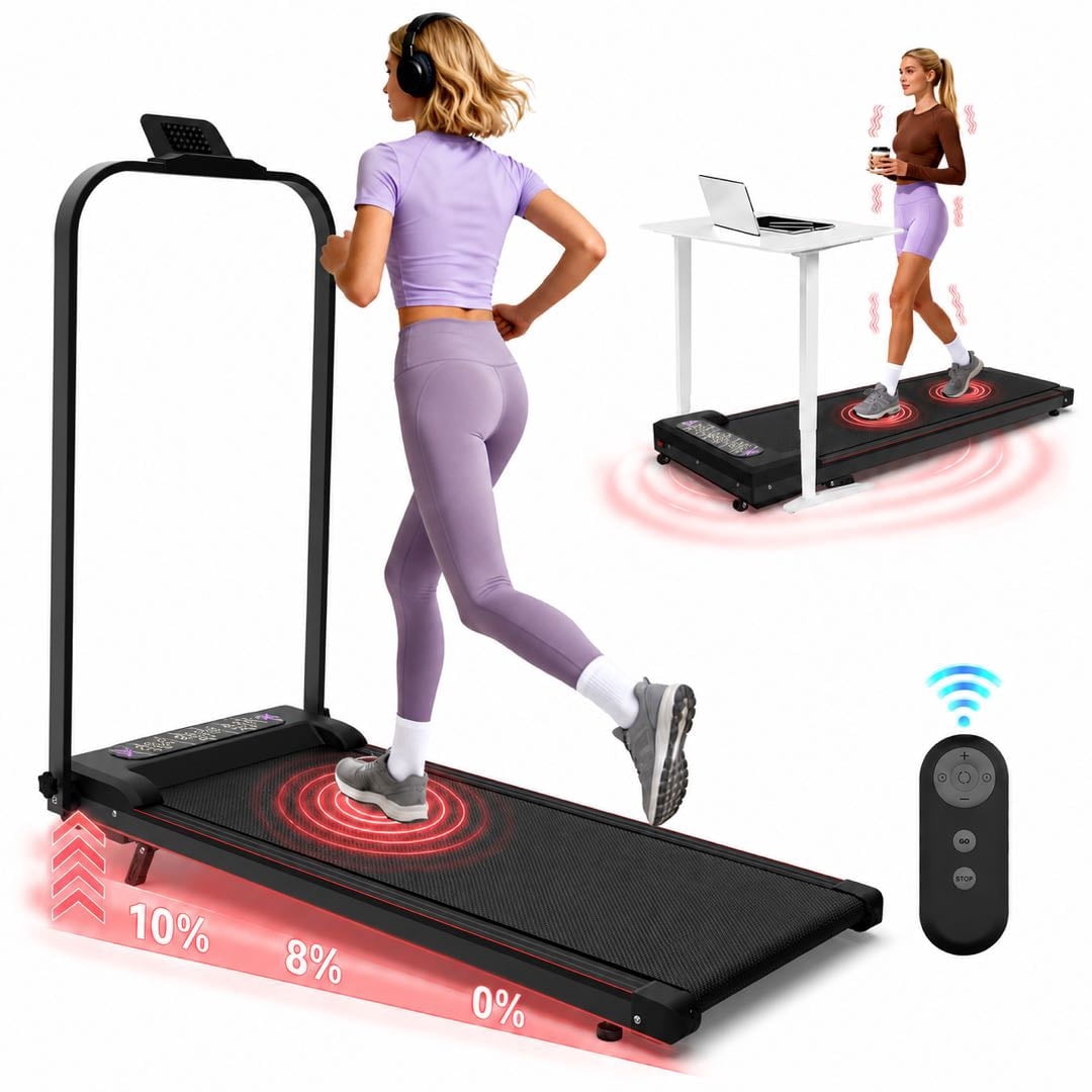 CZBZ Walking Pad Treadmill with Vibration Plate, 10% Incline, Handle Bar, 300LBS Capacity 3-in-1 Under Desk Treadmills for Home Office, Portable Foldable Jogging & Running Treadmill with Remote