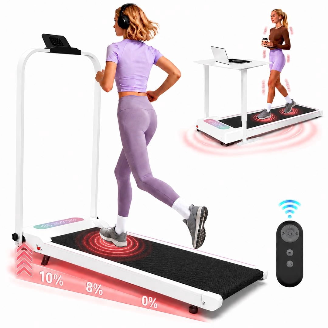 CZBZ Walking Pad Treadmill with Vibration Plate, 10% Incline, Handle Bar, 300LBS Capacity 3-in-1 Under Desk Treadmills for Home Office, Portable Foldable Jogging & Running Treadmill with Remote
