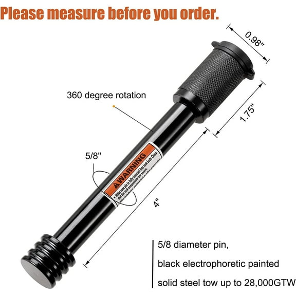 CZC AUTO 11212 5/8" Ball Locking Hitch Pin 5/8" Black Ckass III and IV