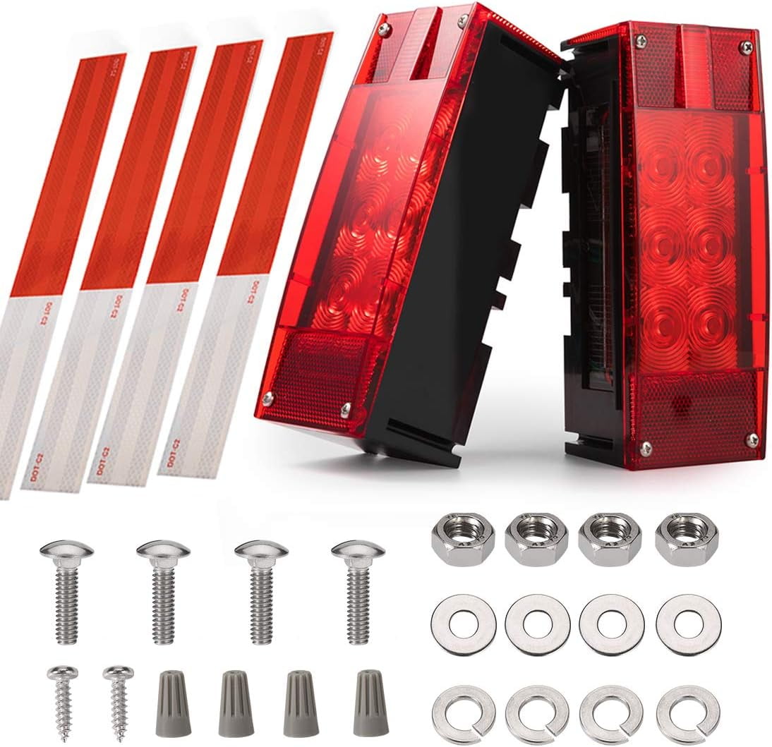 CZC AUTO 12V LED Trailer Lights, Submersible Low Profile Rectangular Tail Lights Waterproof for RV, Marine, Boat, Trailers