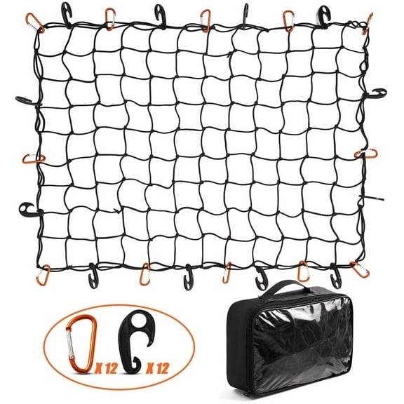 CZC AUTO 3' x 4' Super Duty Bungee Cargo Net Stretches to 6' x 8' for Rooftop Cargo Rack Basket for Truck Bed