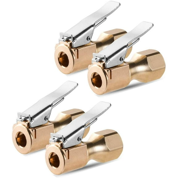 CZC AUTO 4pcs Air Chuck Heavy Duty Closed Flow Lock On Tire Chuck with Clip for Inflator Gauge Compressor Accessories,Brass