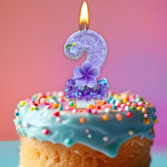 CZESTPYAKE Number 2 Candles, Purple Flower Number Birthday Candles for Cake Purple Number Candle Creating a Romantic and Warm Atmosphere, for Wedding Anniversary Party Supplies